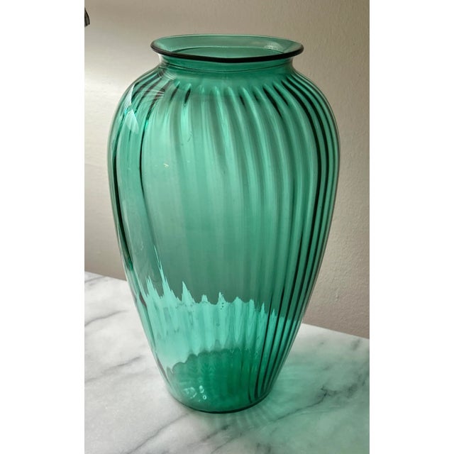 Mid-Century Modern Anchor Hocking Teal Green Glass Vases - A Pair For Sale - Image 3 of 10