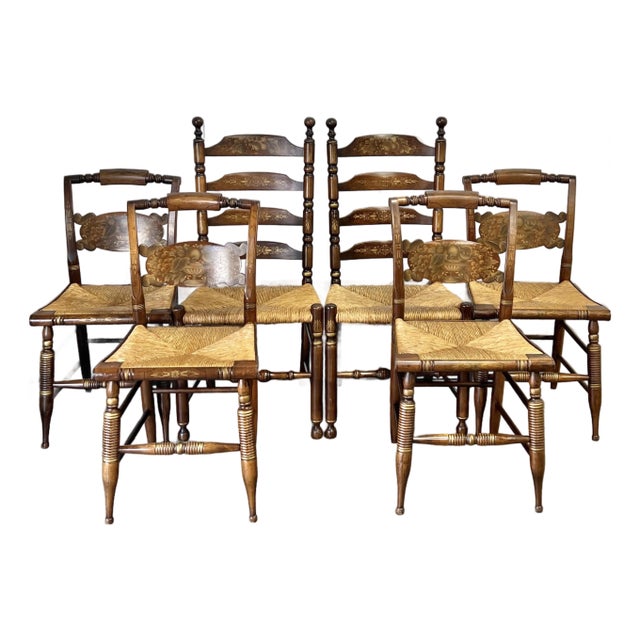 Signed and Decorated Hitchcock Dining Chairs - Set of 6 For Sale
