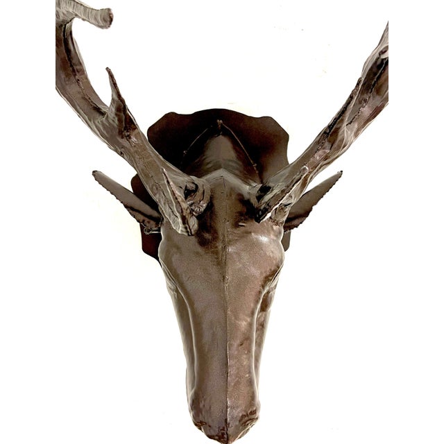 Bronzed Tole 14-point Buck Trophy Head Wall Mount For Sale - Image 10 of 12