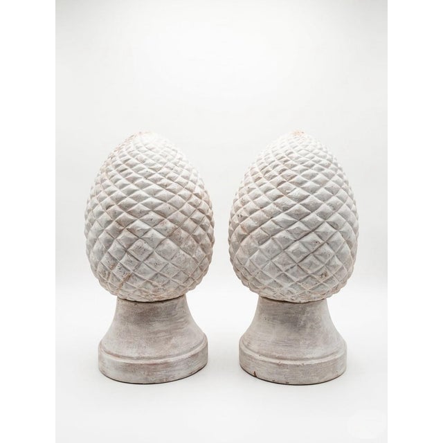 Pair of Vintage White-Washed Terracotta Pinecone Finials For Sale - Image 4 of 12