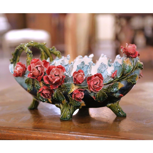 Late 19th Century 19th Century French Painted Ceramic Barbotine Floral Jardinière Planter For Sale - Image 5 of 10