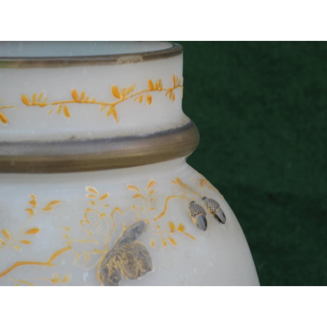 Late 19th Century Glass Vase Moser Style Art Nouveau Hand Painted Enameled Leaves 3d Acorns Antique For Sale - Image 13 of 14