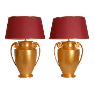 Vintage Italian Etruscan Vase Lamps Traditional Gold Table Lamps Style the Etrusque - a Pair For Sale