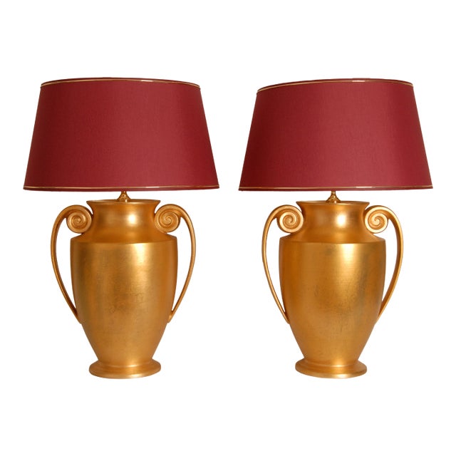 Vintage Italian Etruscan Vase Lamps Traditional Gold Table Lamps Style the Etrusque - a Pair For Sale
