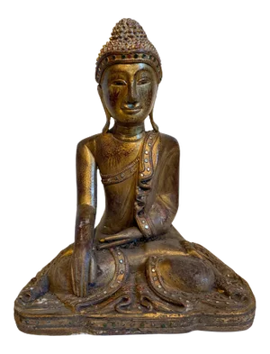 Antique Gold Gilt Carved Wood Southest Asian Temple Buddha