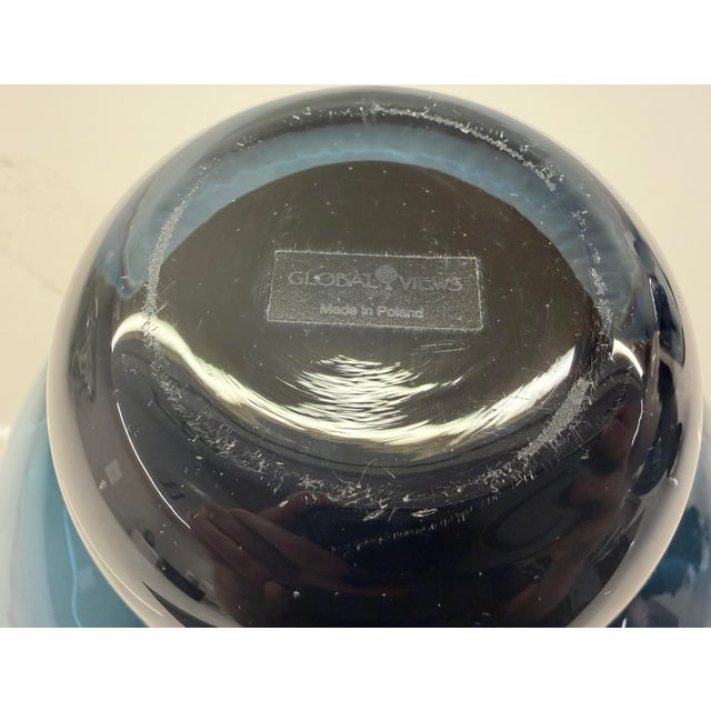 Global Views Blue Ball Footed Bowl Small Hand Blown Polish Art Glass (Listing 1) For Sale - Image 10 of 11