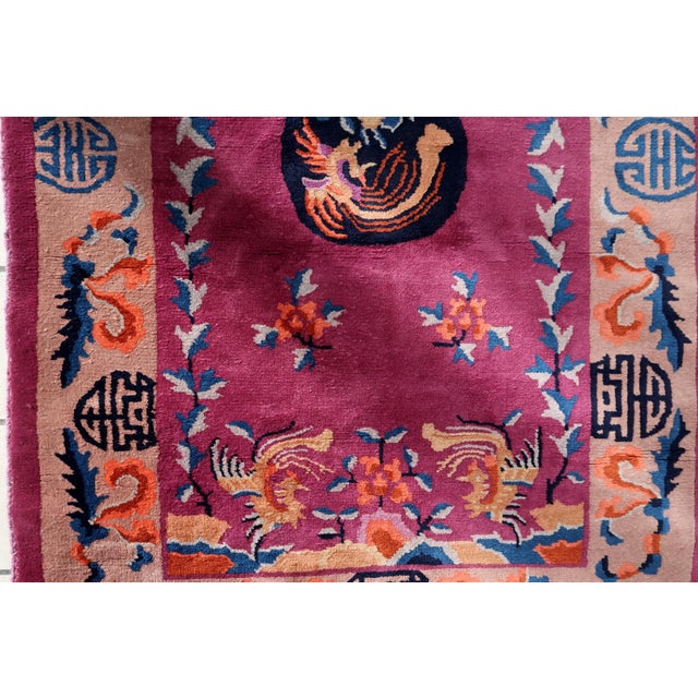 1920s Handmade Antique Art Deco Chinese Rug 3.1' X 4.5' For Sale - Image 10 of 11