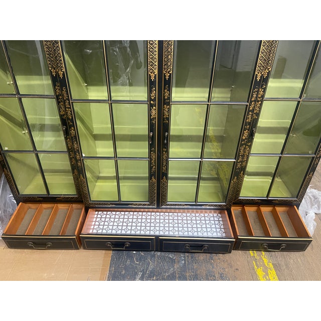 1980s Vintage Union National Chinoiserie China Cabinet, Breakfront or Bookcas For Sale - Image 10 of 10
