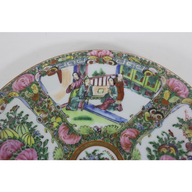 Hand Painted Chinese Famille Rose Medallion 10” Plate With People For Sale - Image 6 of 12