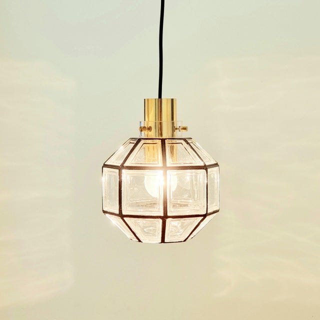 Mid-Century Glass and Brass Pendant Light from Limburg, Germany, 1960s-1970s For Sale - Image 4 of 12