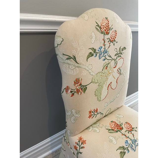 Vanilla Vintage 1960s French Revival Skirted Dining Chairs in Brunschwig & Fils Fabriano Fabric — Pair For Sale - Image 8 of 11