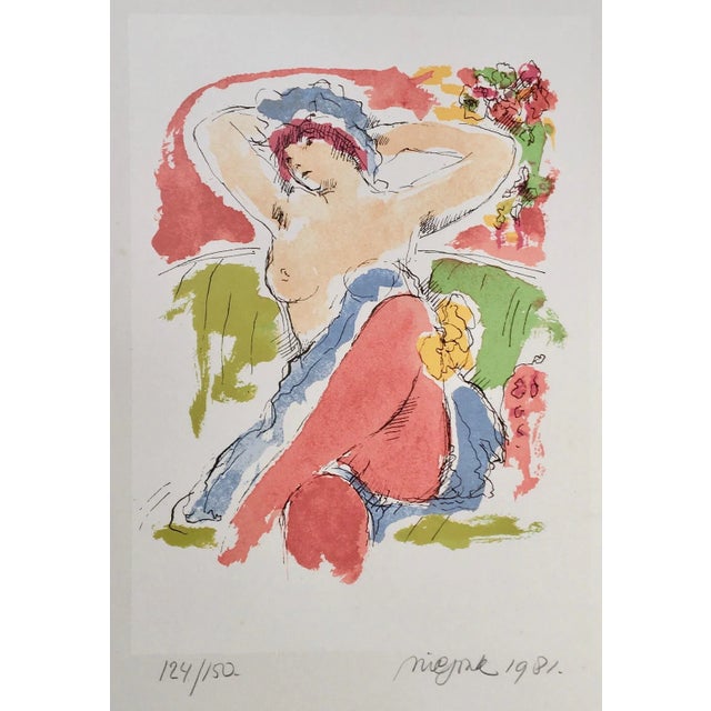 This is a beautiful and brightly colored figurative print by Nic Jonk. It is #124 of an edition of 150 signed in pencil....