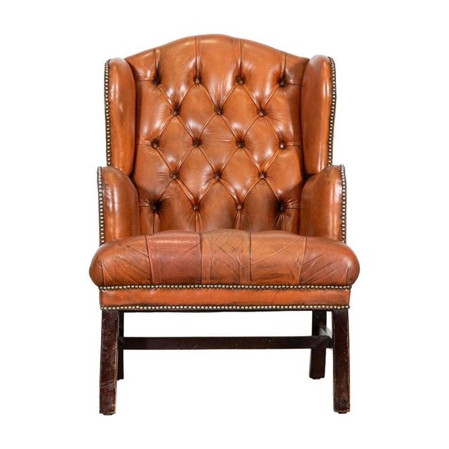 English Tan Leather Wingback Armchair, 1940 For Sale - Image 15 of 15