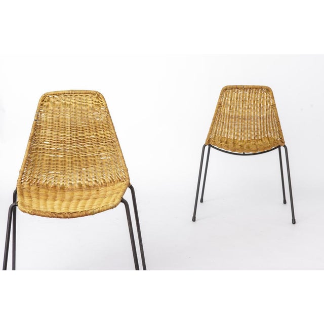 Mid-Century Swiss Rattan Metal and Wicker Basket Chairs by Gianfranco Legler, 1950s, Set of 2 For Sale - Image 6 of 10