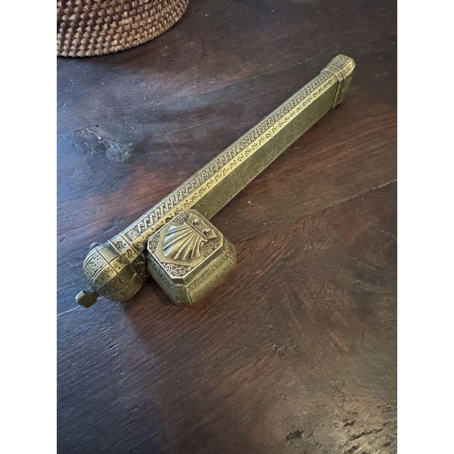 9.5" Antique Ottoman Empire Engraved Bronze Qalamdan Pen Case Inkwell. Very nice antique condition with all parts present....