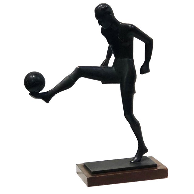 Metal Soccer Player, German Art Deco Patinated Bronze Sculpture, ca. 1930’s For Sale - Image 7 of 12