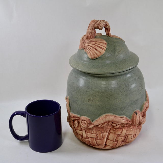 Large 11.5” Vintage Leo & Karin Villaroman Coastal Marine Sculptural Lidded Stoneware Vessel For Sale - Image 17 of 17