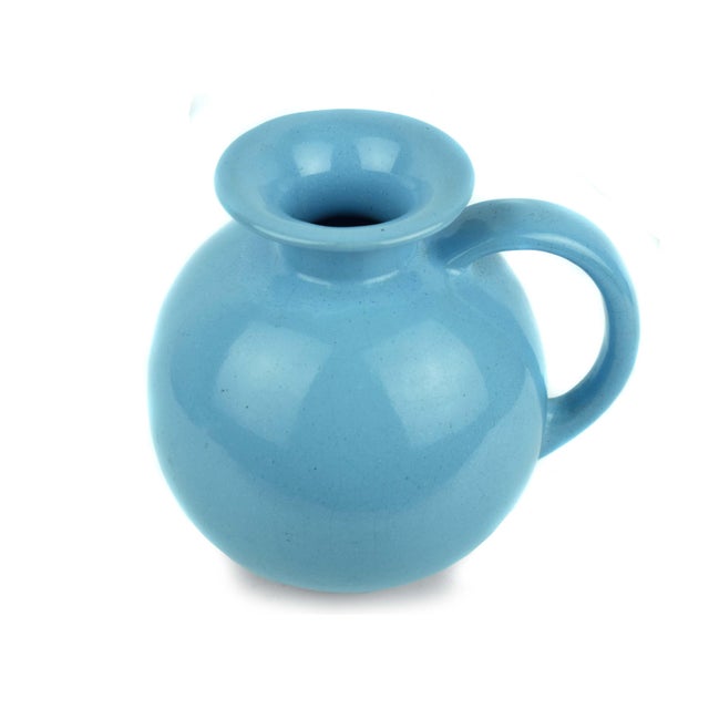 Mid-Century Modern Mid 20th Century Mid Century Modern Blue Matte Ball Pitcher/Jug Art Pottery For Sale - Image 3 of 6