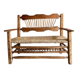 Early 20th Century Vintage American Rustic Western Rush Bench For Sale