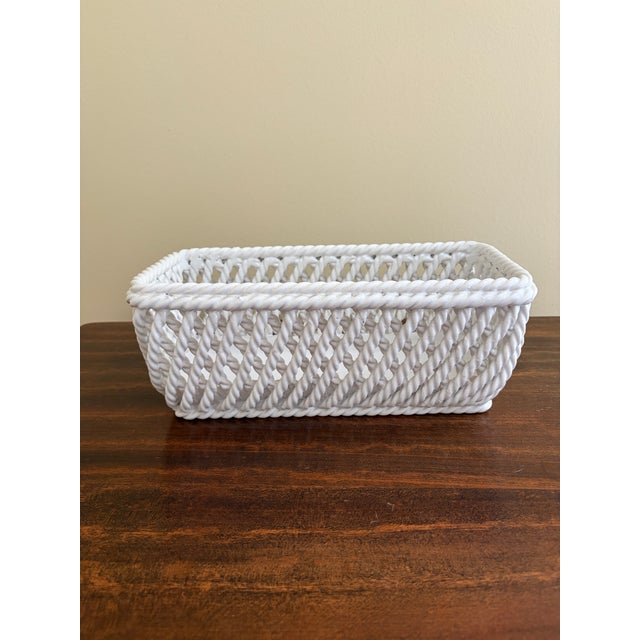 French Country Trompe l'Oeil Porcelain Rope Basket Cachepot For Sale In South Bend - Image 6 of 8