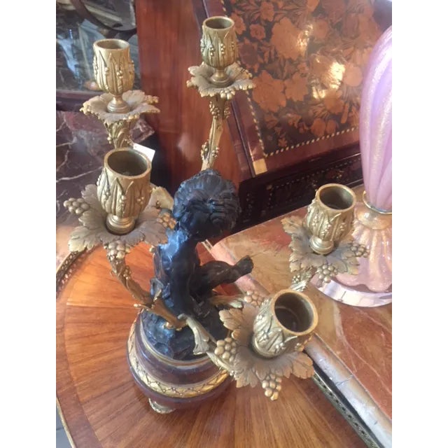 Late 19th Century 19th Century French Rouge Marble & Bronze Cherub Candle Holder For Sale - Image 5 of 12