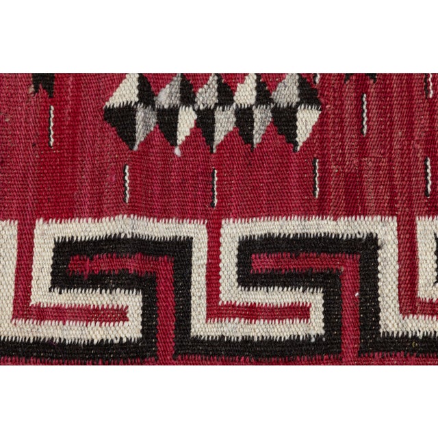 Textile 3x5 Contemporary Handmade Modern Navajo Style Crimson Wool Runner Rug For Sale - Image 7 of 8
