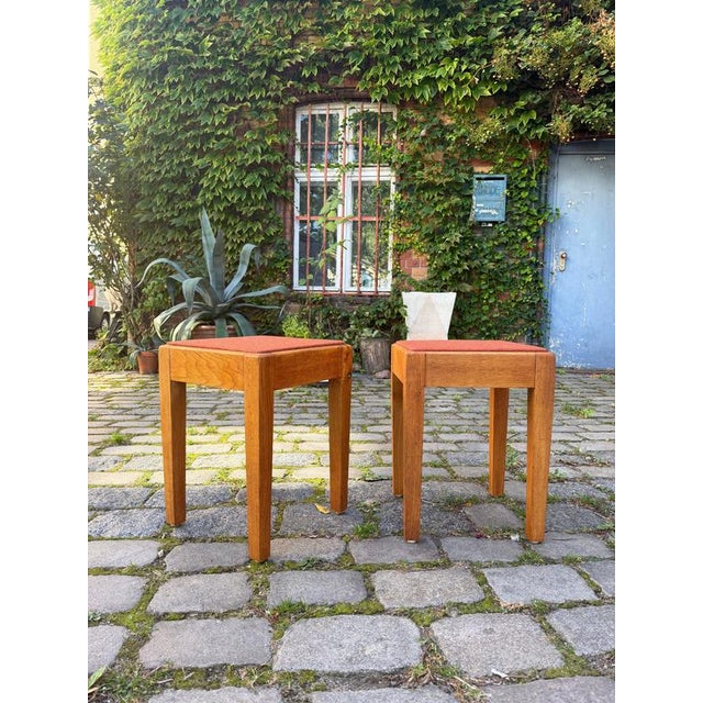 Danish Oak Stool with Red Seat For Sale - Image 11 of 11