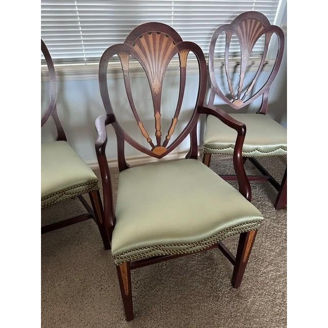1990s Baker Inlaid Mahogany Norfolk Hepplewhite Dining Room Chairs For Sale - Image 11 of 17