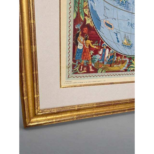Boucher Lucien Boucher Air France Double-Hemisphere Planisphere Lithograph, France For Sale - Image 4 of 13