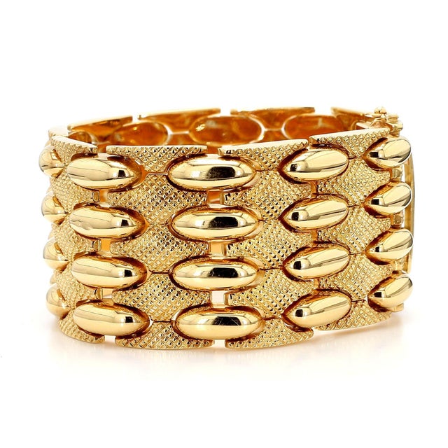 Contemporary Vintage Retro 18k Yellow Gold Wide Multi-Link Bracelet For Sale - Image 3 of 8
