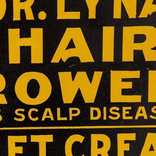 Mustard Dr. Lynas Hair Grower Toilet Cream | Antique Quack Medicine Sign For Sale - Image 8 of 11