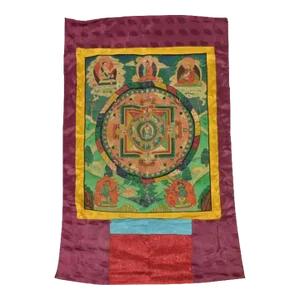 Vintage Tibetan Buddhist Thangka Mandala on Silk Mounting