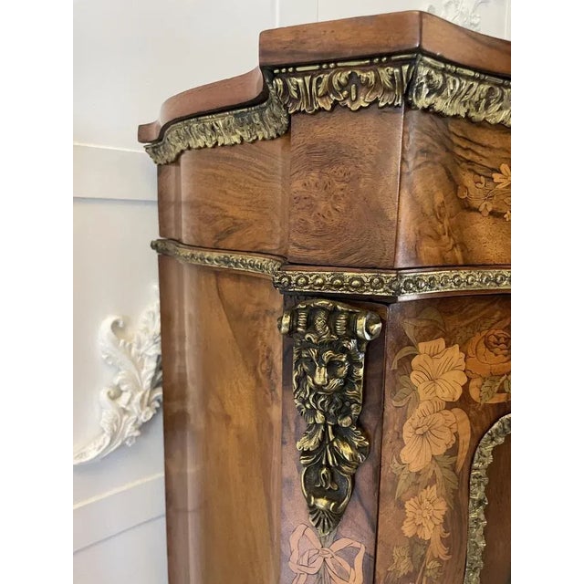 Victorian Burr Walnut Inlaid Floral Marquetry Side Cabinet, 1850s For Sale - Image 11 of 13