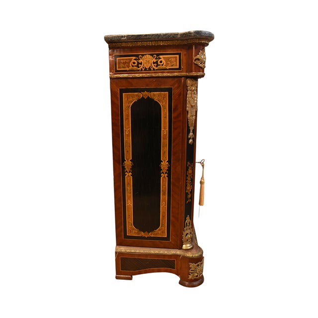 French Napoleon III Style Boulle Marquetry Cabinet With Marble Top For Sale - Image 3 of 11