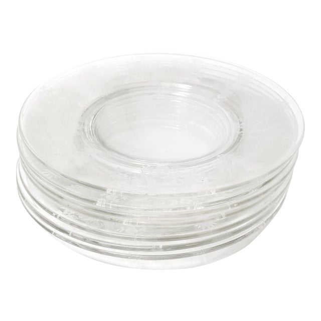 Vintage Tiffin Franciscan Persian Pheasant Etched Glass Luncheon Plates - Set of 7 For Sale