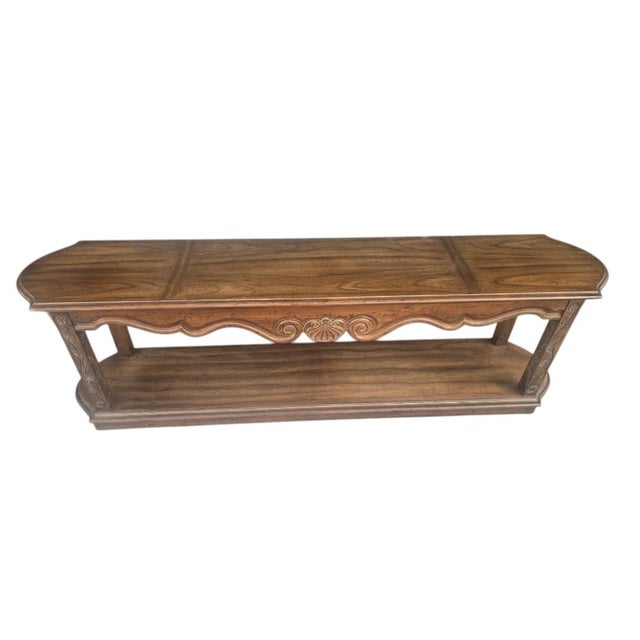 Heritage Furniture 1970s Heritage Furniture French Provincial Carved Walnut Low Console Table For Sale - Image 4 of 5