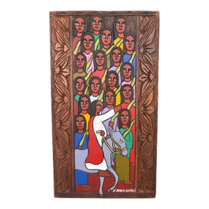 1987 Chilean Hand-Carved & Painted Folk Art Religious Wall Panel Signed F. Andrade