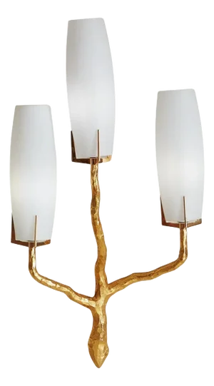 Gilt Bronze + Opaline Glass Sconce by Maison Arlus, France 1960s
