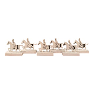 Vintage Folk Art Equestrian Chic Wood Race Horse Sculpture Carnaval Fair Game Pieces - Set of 6 For Sale