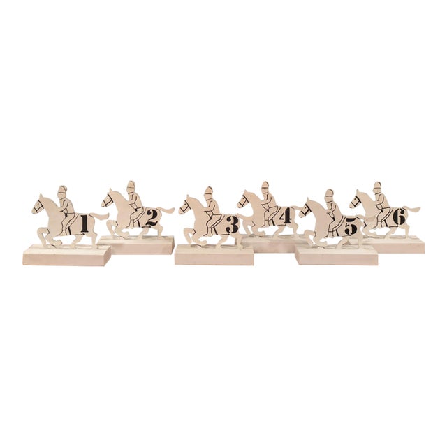 Vintage Folk Art Equestrian Chic Wood Race Horse Sculpture Carnaval Fair Game Pieces - Set of 6 For Sale
