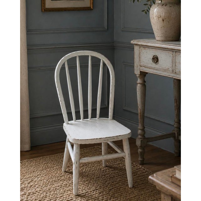 White 19th Century Antique Distressed White Hoop Back Windsor Side Chair For Sale - Image 8 of 9