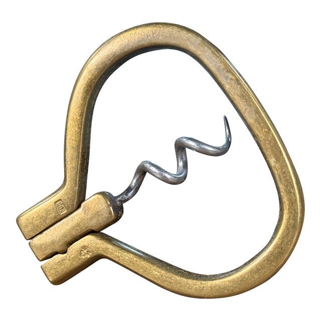 Vintage Brass Ring Folding Corkscrew Wine Bottle Opener Bar Tool For Sale