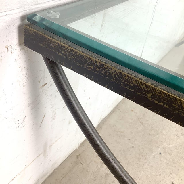 Sculptural Patinated Iron and Beveled Glass Coffee Table For Sale - Image 10 of 14
