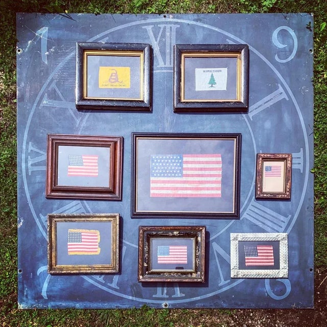 American Circa 1930 Framed Vintage 48 Star Gauze Parade Flag For Sale - Image 3 of 11