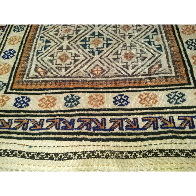 Early 20th Century Early 20th Century Baluch Tribal Area Rug in a Prayer Pattern in Ivory, Brown, Navy Blue For Sale - Image 5 of 11