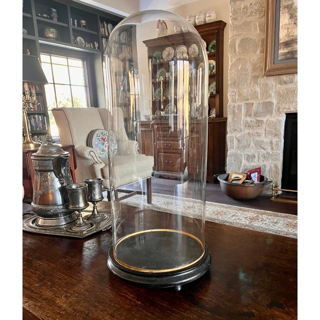 Early 1900s French Hand Blown Glass Cloche on Wood Footed Base For Sale In Dallas - Image 6 of 12