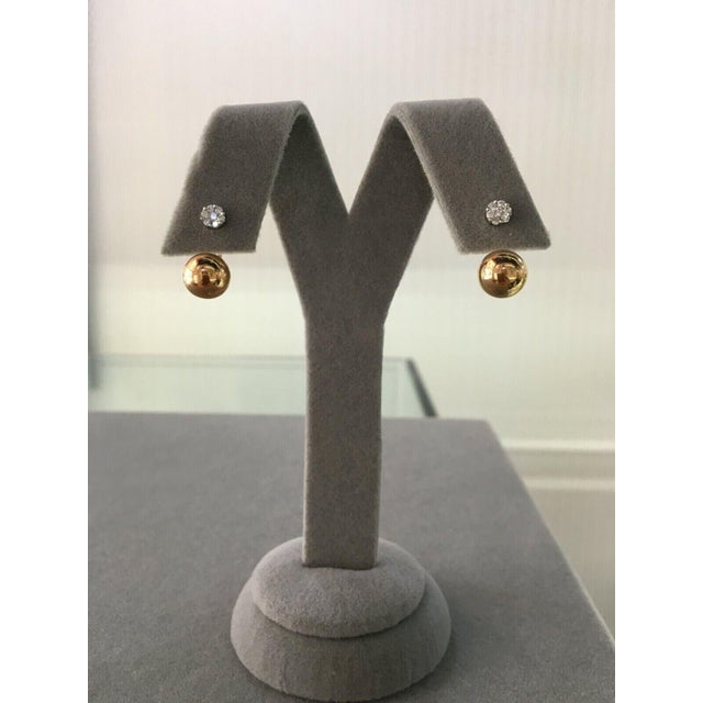 Early 21st Century Illusion Set Pave Set White Diamonds Geometric Sphere Globes 18 Karat Yellow Gold, A Pair For Sale - Image 5 of 10