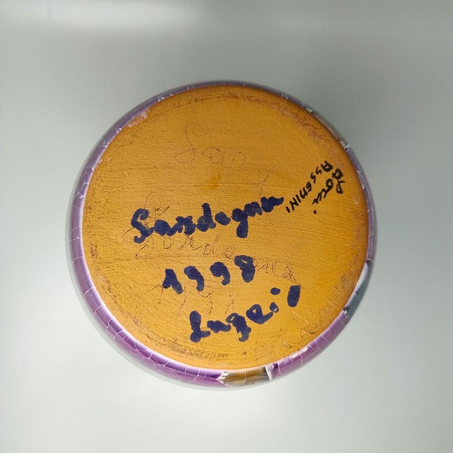 Purple Vintage Italian Polycrome Craquelé Vase in Sardinian Ceramic by Giuseppe Locci, 1990s For Sale - Image 8 of 9