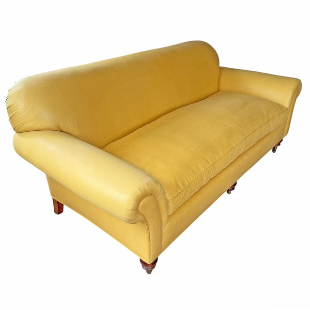 Late 20th Century English Roll Arm Sofa With Waxed Linen Upholstery For Sale - Image 5 of 13