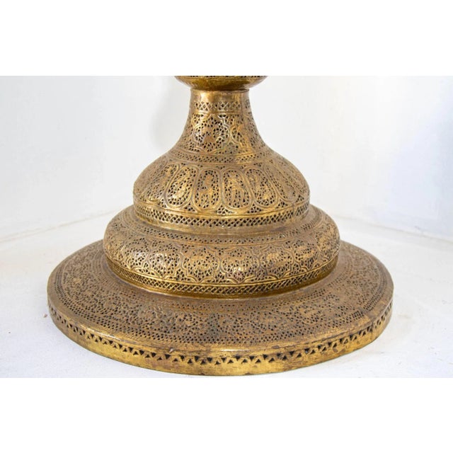 Antique Egyptian Mamluk Revival Pierced Brass Floor Candleholder, Circa 1880 For Sale - Image 12 of 13